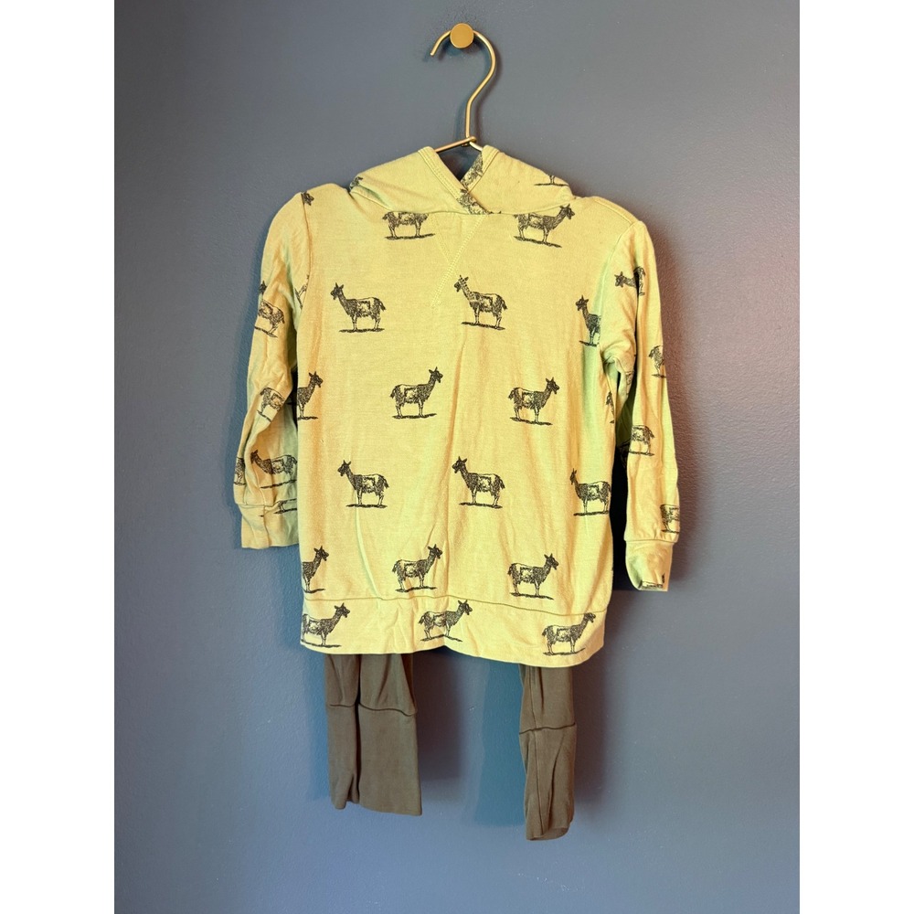 Kate Quinn Bamboo goat Print Hoodie and Harem Pants Set 2T Green
